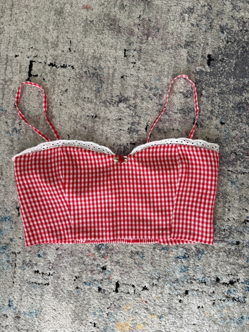 Kitteny Red Gingham Lace-Trim Crop Top - size small-like new